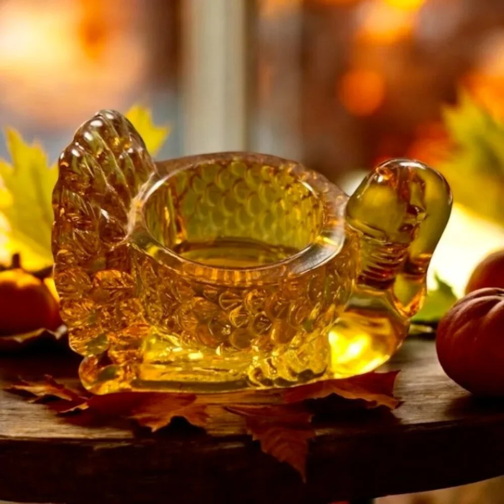 Pressed Glass Amber Turkey Votive
